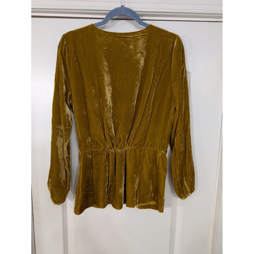 J Crew Velvet Wrap Peplum Top Mustard Yellow Long Sleeve women's 4 tall *no belt
